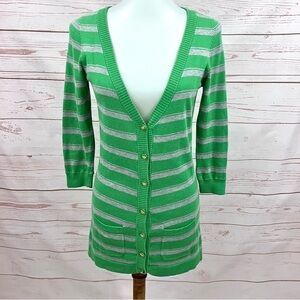 Juicy Couture Kelly Green Striped Royal Crown Button Front Cardigan Sweater